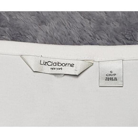 Liz Claiborne White Top Sz SP Cotton Blend  Grommet Neck Stretch Casual Chic - Picture 6 of 8